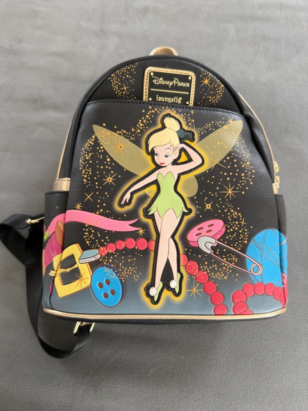 Loungefly Black Tinker Bell Mini Backpack with Gold Accents